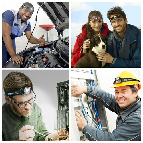 BLITZU LED Headlamp Flashlight for Adults & Kids, Lightweight, Waterproof Head Lamp with White & Red Light, Comfortable He...