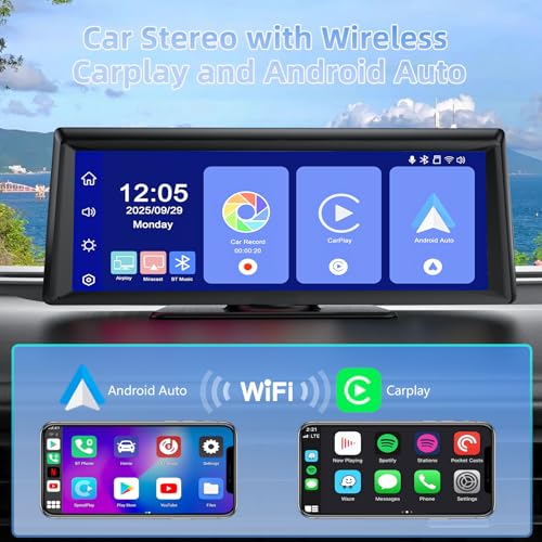8.1" Wireless Carplay Screen for Car with 2K DVR & 1080P Backup Camera, Portable Touchscreen Car Stereo with Carplay & And...