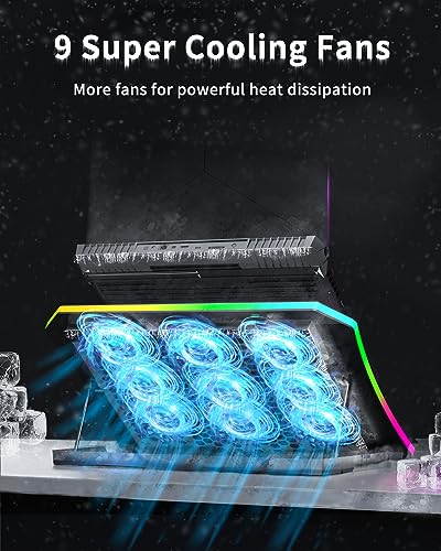 KeiBn Upgraded Gaming Laptop Cooler Pad with 9 Quiet RGB Fans, Cooling Pad for 15.6-17.3 Inch Laptops with 7 Height Stand...