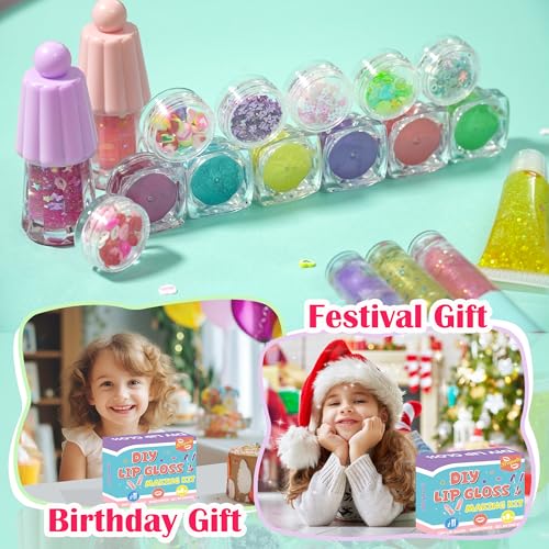 BRIPATI DIY Lip Gloss Making Kit - Make Your Own Lip Glosses Moisturizing DIY Lip Glaze Handmade Glittery Set for Teens Gi...