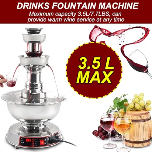 HCAUYNN Parties Drink Fountains, Large Capacity Wine Fountain Machine 120W, 3-Tier Stainless Steel Commercial Beverage Dis...