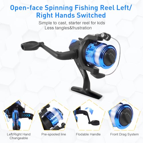 Kids Fishing Pole Kit, 59'' Telescopic Rod and Reel Beginner Combo with Spincast Reel,Tackle Box, Carrier Bag,Fishing Gear...