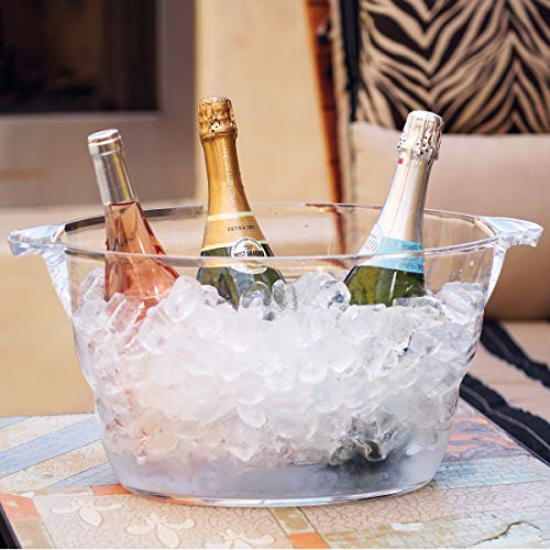Oggi Acrylic Oval Party Tub - Clear Beverage Cooler w/Handles, Wine Cooler, Beer Chiller, Ideal Party Tubs for Drinks, Use...