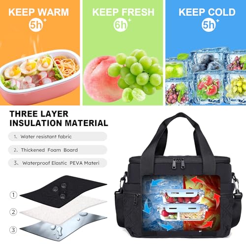NOL Natural Organic Lifestyle Women's Nylon Lunch Cooler Cute Quilted Lunch Bag Large Leakproof Insulated Lunch Tote Bag f...