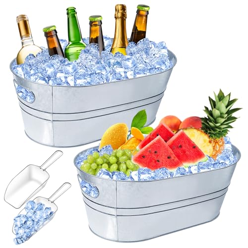 4 Gallon Ice Buckets for Parties, IKAYAS Galvanized Metal Ice Bucket Ice Tub with Scoop for Cocktail Bar Mimosa Bar Suppli...
