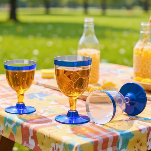 Jingmore 50 Pcs Rimmed Cups Plastic Wine Glasses Champagne Flutes 6 oz Wine Cups Clear Toasting Glasses Mini Stemware for ...
