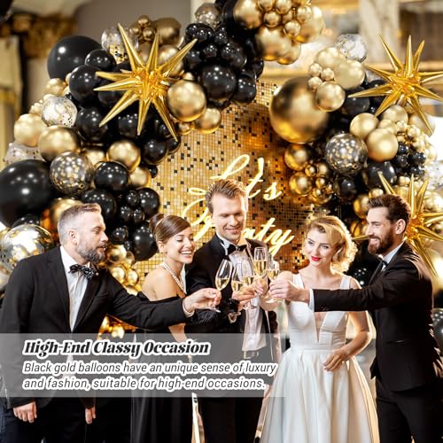 FOTIOMRG Black and Gold Balloons Garland Arch Kit, 5 10 12 18inch Black Gold Confetti Latex Balloons for 2025 Graduation N...