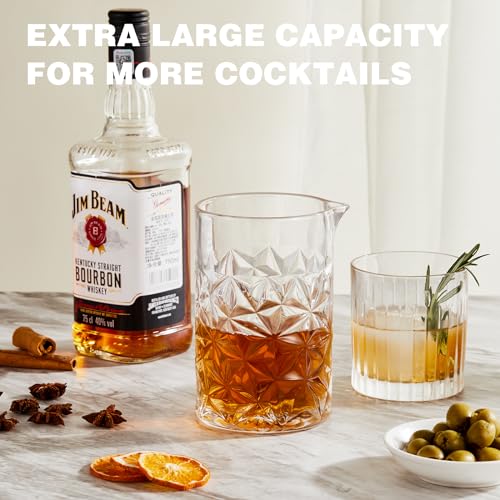 KITESSENSU Cocktail Mixing Glass 24oz 710ml - Crystal Bartender Accessories Glass Beaker to Mix & Stir Cocktails - Thick a...