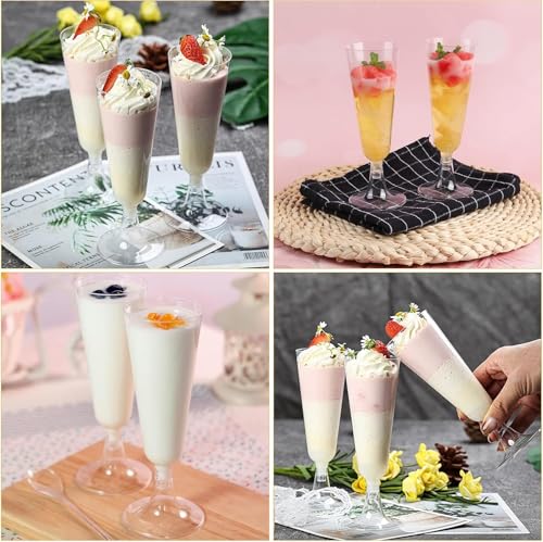 APACALI 100PCS Plastic Wine Glasses 7oz Disposable Champagne Glasses With Stem, Clear Cocktail Glasses Disposable Wine Mou...