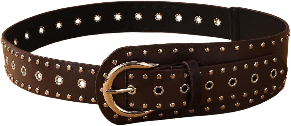 Verdusa Women's Studded Belts Y2k Belt Punk PU Leather Vintage Rave Western Cowgirl Belts