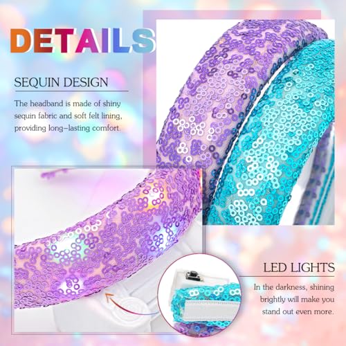 Woeoe Light Up Sequin Headband Sparkly Wide Mermaid Hair Accessories for Women