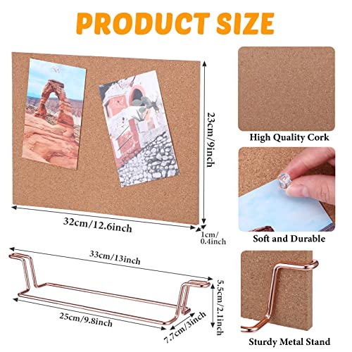 12.6 x 9 Inch Small Desktop Cork Board with Stand Rose Gold Bulletin Memo Message Picture Double Sided Pin Board for Offic...