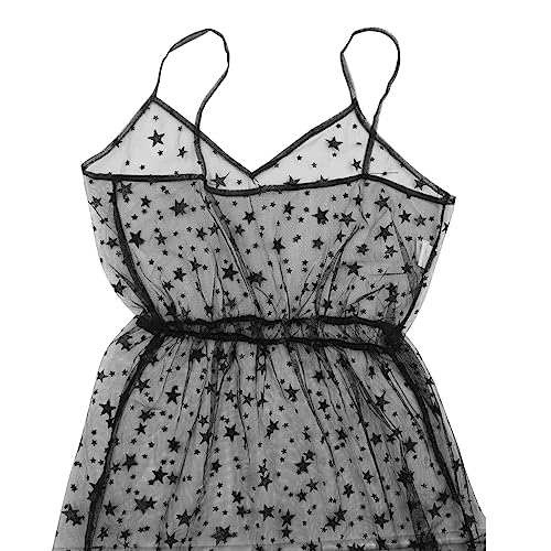 Women's See Through Tulle Maxi Dress Shiny Sequined Stars Spaghetti Strap Cover Up Dresses Festival Outfit