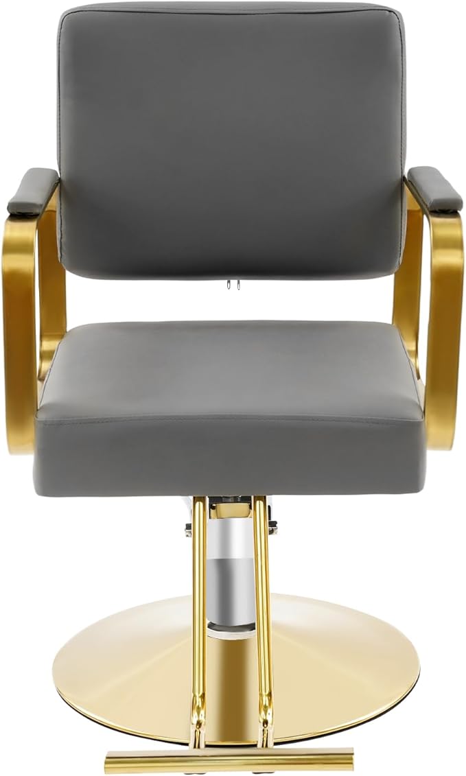 Barber Salon Chair, Hair Salon Chair for Hair Stylist for Barbershop Home Height Adjustable & 360° Swivel Styling Barber Chairs Spa Beauty Equipment, Max Load Weight 440Lbs (Grey+Gold)