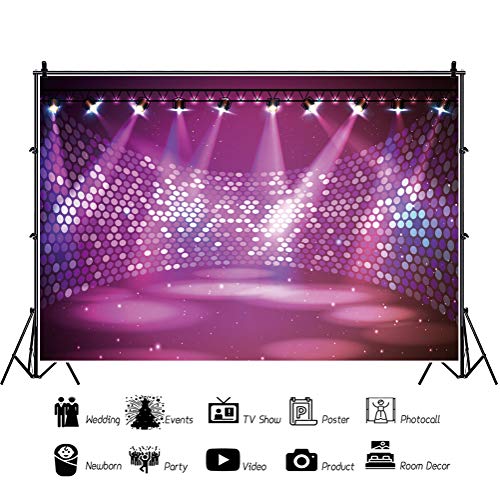 Leyiyi 10x7ft Free Stage Concert Backdrop Dace Music Show Entertainment Discoparty Club Purple Spotlight Lights Background...