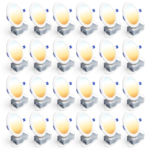 Ensenior 24 Pack 6 Inch LED Recessed Ceiling Light, Dimmable, 2700K-5000K 5CCT, 1200LM 12W 120V, High Brightness Canless W...