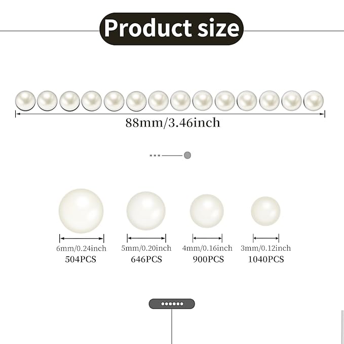 3/4/5/6mm with Pearl Beige Gem Rhinestones Stickers for Face, Self Adhesive Pearl Stickers Stick on Body Crystal Jewels Makeup Glue for Face Eye Hair Nails Make up and Craft Home Decor 3090PCS