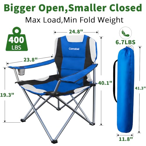 Camabel Folding Camping Chairs Oversized Heavy Duty 400 LBS Sturdy Beach Chair Portable Outdoor Lawn Chairs High Padded Ba...