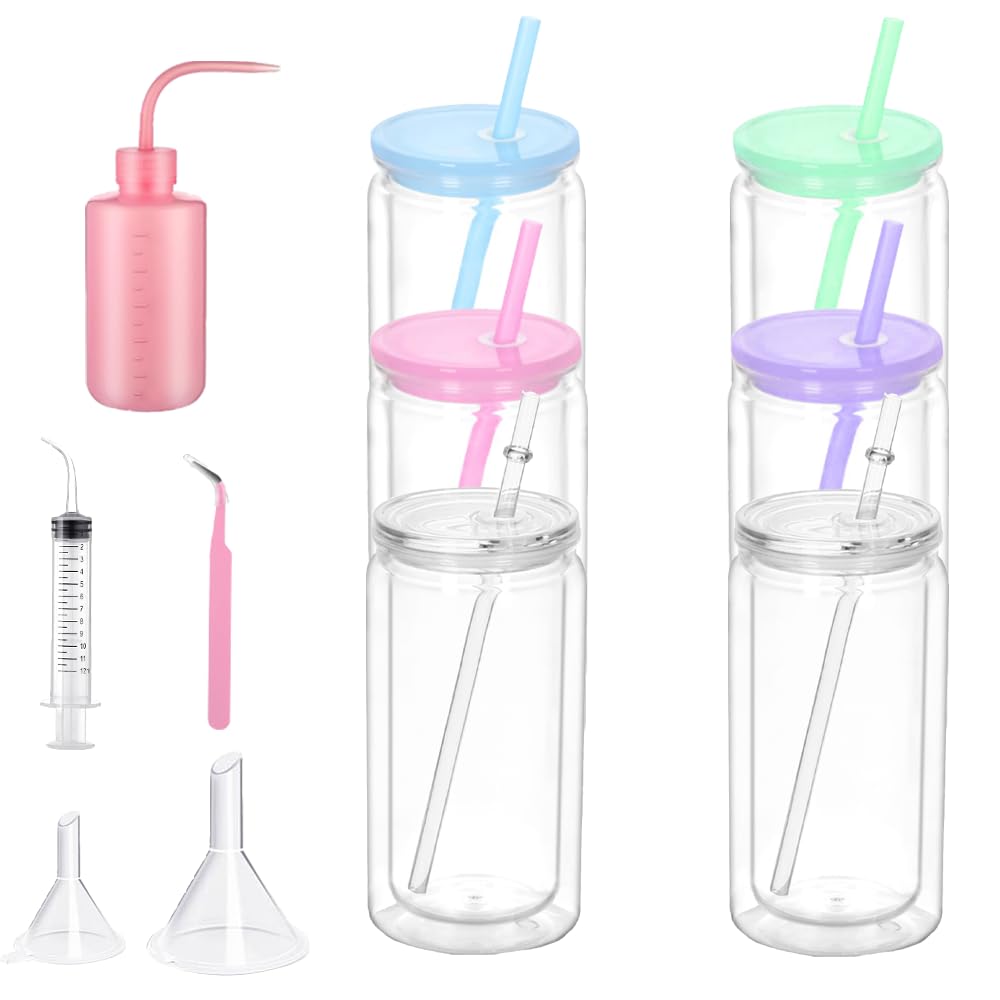BRLBZXJY 6 Pack 16 Oz Snow Globe Tumblers with Lids + 5-piece Snow Globe Tumbler Supplies – Insulated Double Wall Plastic DIY Cups