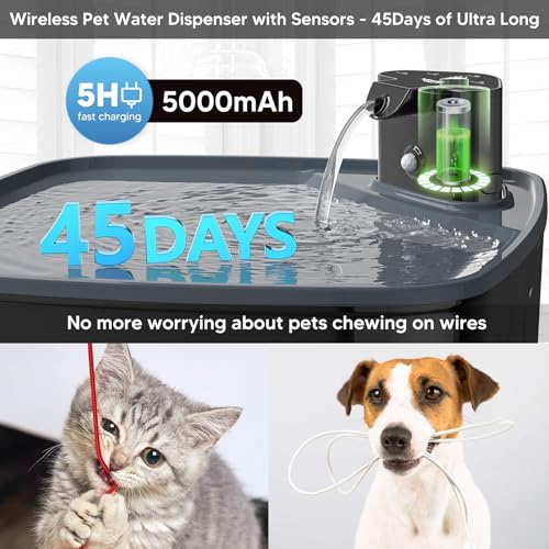 Kenida Dog Water Fountain Wireless,2.1GAL/8L Large Dog Water Fountain Battery Operated, Dog Fountain Water Bowl with Senso...