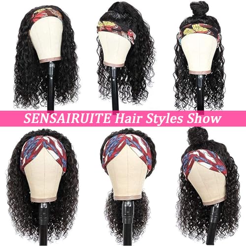 SENSAIRUITE Headband Wig Human Hair 24 Inch Deep Wave Headband Wigs for Black Women 180% Density Wear and Go Glueless Curly Wig Natural Color