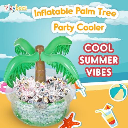 Playbees Inflatable Palm Tree Cooler 28" - Blow Up Palm Tree Party Cooler, Luau Hawaiian Tropical Beach Theme, Summer Swim...