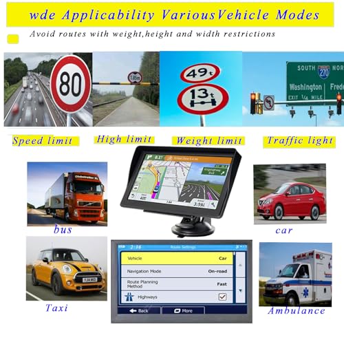 GPS Navigator for Car Truck RV - 7'' HD Touchscreen Navigation System, Latest 2025 Maps Free Lifetime Updates, Speed & Red...