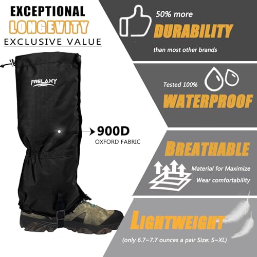 Frelaxy Leg Gaiters Ultra HIGH-Performance Hunting Gaiters, 100% Waterproof Hiking Gaiters with Upgraded Rubber Foot Stra...