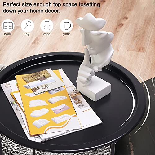 Garden 4 you End Table 2 PCS Metal Side Table Black Round Folding Tray Cyan Sofa Small Accent Fold-able Table, Round End T...