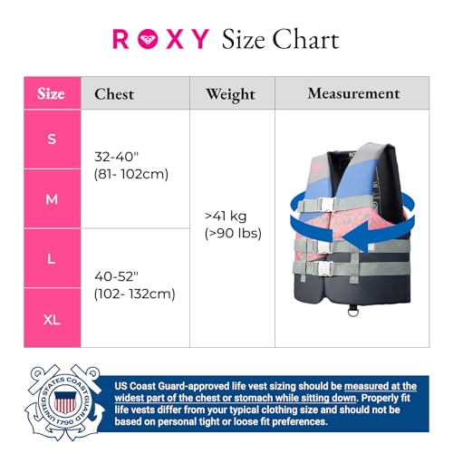ROXY Women’s Life Vest and Youth Life Vest, USCG Approved PFD, Light-Weight EPE Foam Life Jacket with Oversized Arm Holes ...
