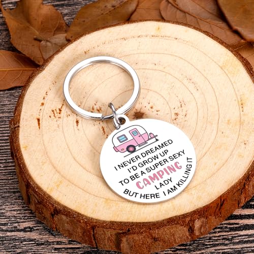 Funny Camping Keychain for Women Super Sexy Camping Lady RV Gifts Happy Camper Gift Cool Camper Accessories for Her RV Ess...