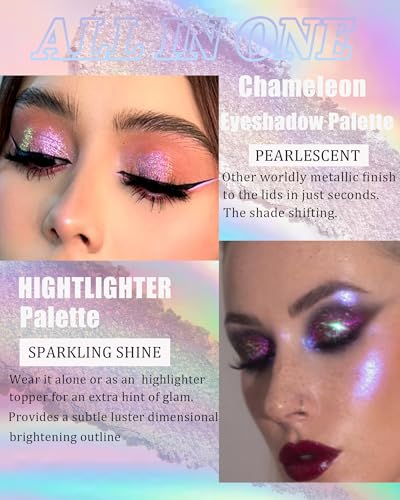 Glitter Holographic Eyeshadow Palette Multichrome Chameleon Face Highlighter, Sparkling Cream Color Shifting Single Eye Sh...