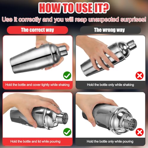 Nitial 9 Pcs Bar Cocktail Shaker Professional Stainless Steel Martini Drink Mixer Built-in Strainer for Bartending No Leak...