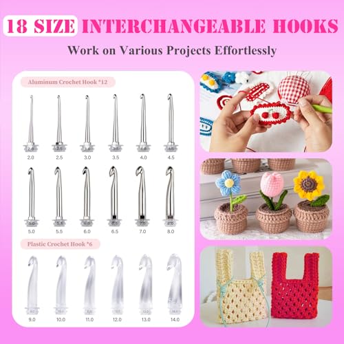 18 Size Counting Crochet Hooks Set Digital with Light up Crochet Hooks Set Ergonomic Soft Grip,Lighted Crochet Hook for St...