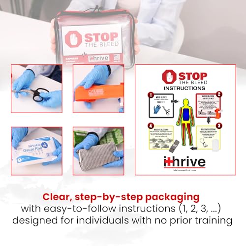 iThrive Express Bleeding Control Kit with Tourniquet - Easy-to-Use Emergency Kit with Official Stop The Bleed License - Fi...