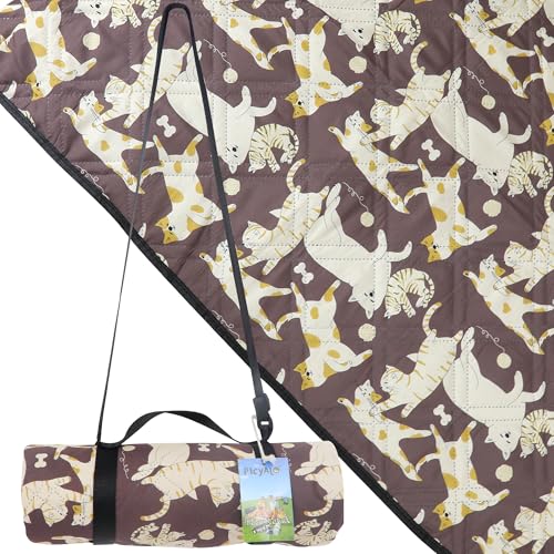 PICYALO Outdoor Picnic Blanket Brown Cat&Dog 60"x80" Sandproof Beach Blanket Waterproof Picnic Blankets Foldable for Camin...