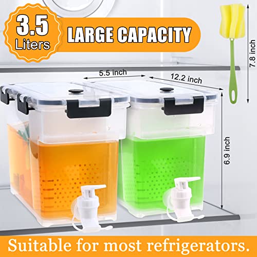 Breroa 3 Pieces 3.5 Liter Clear Beverage Dispenser with Spigot, Plastic Drink Dispenser for Fridge with Handle Clean Brus...