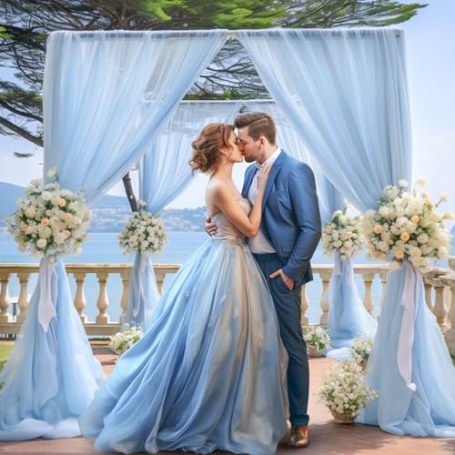 10x10 Blue Tulle Backdrop Curtains for Parties, Sheer Backdrop Curtain Wedding Photo Background Drapes for Baby Shower Pho...
