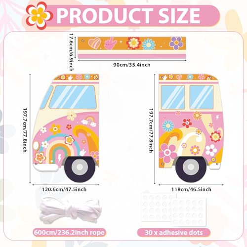 Hippie Bus Porch Signs Banners Groovy 60s Retro Bus Door Decor Hippie Party Supplies Daisy Door Backdrop 70s Daisy flower ...