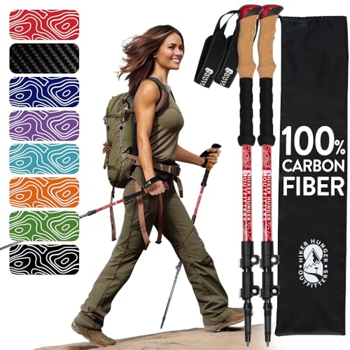 100% Carbon Fiber Trekking Poles by USA Brand - Ultra Strong Lightweight Collapsible Hiking Poles with Cork and EVA Foam G...