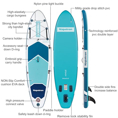 Napatron Inflatable Paddle Board, 10'6" Ultra Lightweight SUP with Adjustable Paddle, Anti-Slip Deck,Coiled Leash & Carry ...