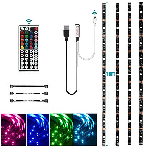 HOUHUI USB LED Strip Lights Kit, 4 Pre-Cut 1.64ft/6.56ft RGB LED Light Strips, Color Changing TV Backlights with Remote, R...