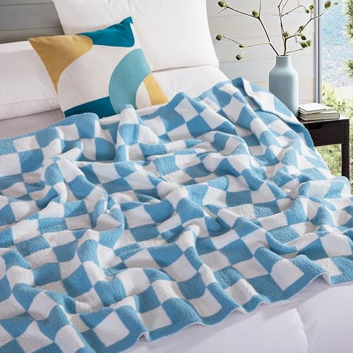Elegant Comfort Checkered Throw Blanket, Aqua Super Soft Cozy Fluffy Warm Throw Blankets for Couch, Sofa, Chair, Bed, Camp...