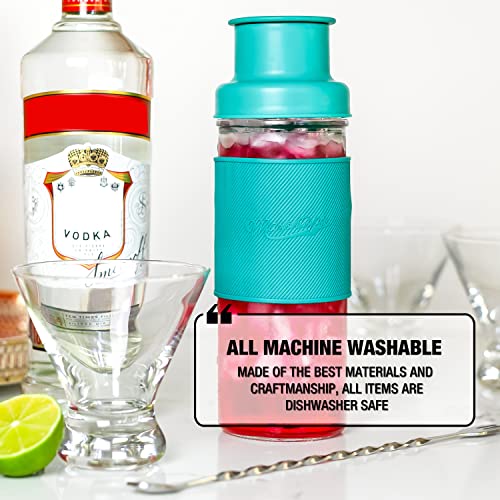 Masontops Cocktail Shaker Lids – Compatible with any Regular Mouth Mason Jar – 2-Pack with 1oz Jigger Caps - Teal