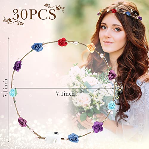 Janinka 70 Pcs LED Flower Crown Light Up Wreath Headband Hair Accessories Crown Luminous Head Band Tiara Glow Floral Headp...