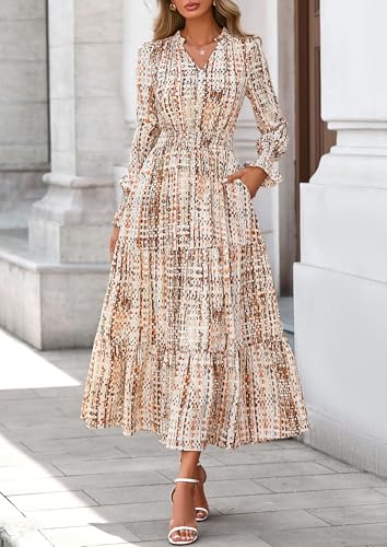 PRETTYGARDEN Women's Floral Maxi Dress 2026 Fall Long Sleeve V Neck A Line Long Flowy Spring Party Boho Dresses