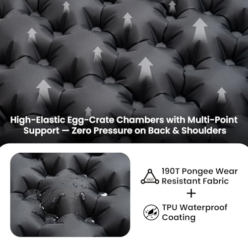 ONETIGRIS Blackcrystal Sleeping Pad, Ultralight Camping Sleeping Pad with Pillow Built-in Foot Pump Inflatable Sleeping Ma...