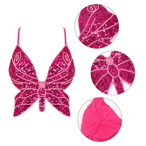 Mocure Womens Glitter Sequin Butterfly Crop Top Low-Cut Tank Top Rave Tube Vest Top for Belly Dance Costume Outfits