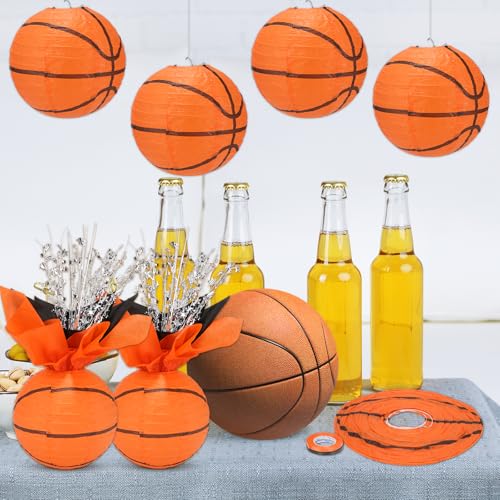 36 Pieces Basketball Paper Lanterns Centerpieces Decorations Basketball Lanterns Table Centerpieces with Metallic Foil Cen...
