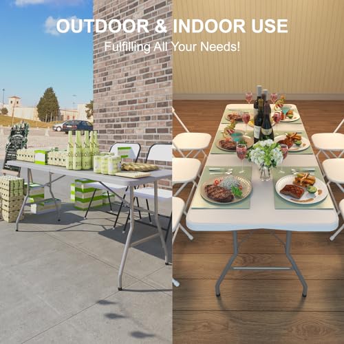 TRINEAR 6FT Folding Table, Portable Plastic Folding Table, Foldable Dining Tables with Carrying Handle for Party, Picnic, ...